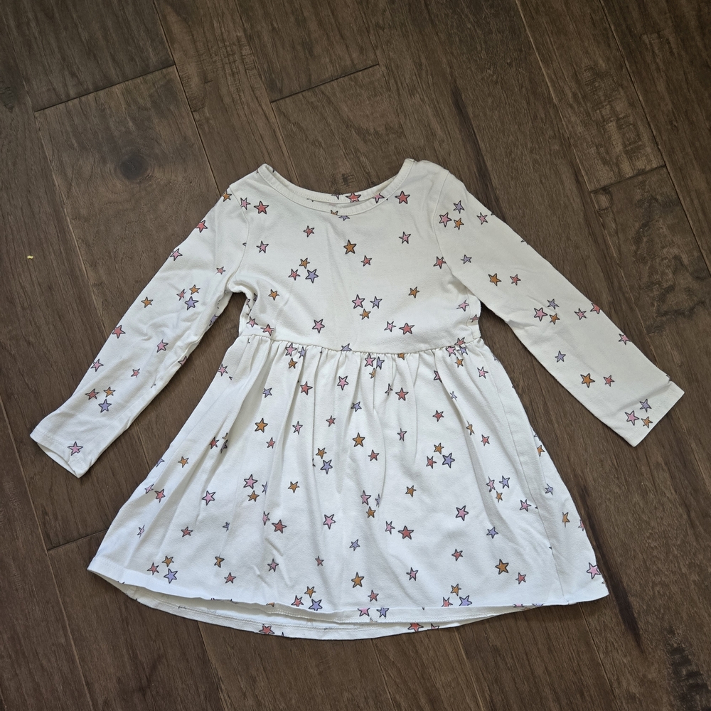 White Star Patterned Long Sleeve Dress